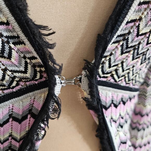 Nick & Mo Cardigan Women's Black and Pink Chevron Sweater Medium Retro Zig Zag - Picture 7 of 15